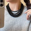 Women's Vintage Glass Glaze Geometric Pearl Chain Necklace With Electroplating