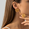 Women's Vintage Gold Tone Alloy Camellia Flower Earrings With 3D Geometric Design Electroplated Finish And Stainless Steel Posts