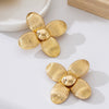 Women's Vintage Goldplated Iron Alloy Flower Earrings With Striped Petal Design Exaggerated Statement Style And Stainless Steel Ear Needles