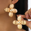 Women's Vintage Goldplated Iron Alloy Flower Earrings With Striped Petal Design Exaggerated Statement Style And Stainless Steel Ear Needles