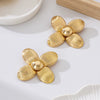 Women's Vintage Goldplated Iron Alloy Flower Earrings With Striped Petal Design Exaggerated Statement Style And Stainless Steel Ear Needles
