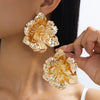 Women's Vintage Goldplated Layered Flower Earrings With Threedimensional Petal Design Electroplated Iron Alloy And Stainless Steel Posts