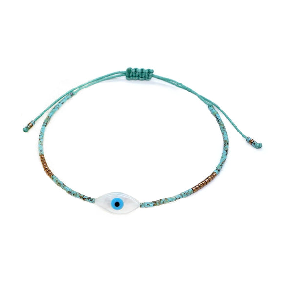 Women's Vintage Handwoven Glass And Glaze Beaded Bracelet With Geometric Pattern