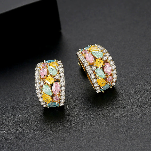 Women's Vintage Korean Style Geometric Copper Zircon Stud Earrings With Electroplated Fashion Jewelry Design