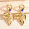 Women's Vintage Leaf Stud Earrings Electroplated Alloy Statement Jewelry With Stainless Steel Posts And Exaggerated Botanical Design