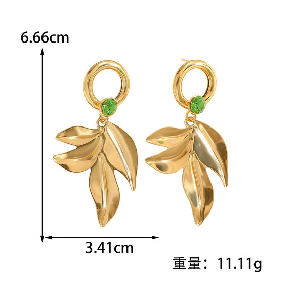 Women's Vintage Leaf Stud Earrings Electroplated Alloy Statement Jewelry With Stainless Steel Posts And Exaggerated Botanical Design