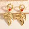 Women's Vintage Leaf Stud Earrings Electroplated Alloy Statement Jewelry With Stainless Steel Posts And Exaggerated Botanical Design