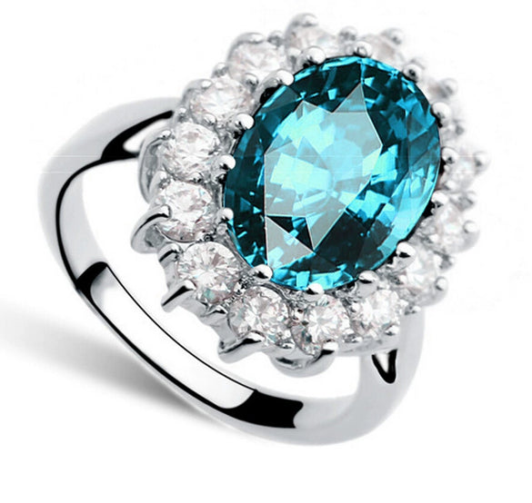 Women's Vintage Light Luxury Copper Geometric Crystal Ring With Sapphire Style Classic Princess Design