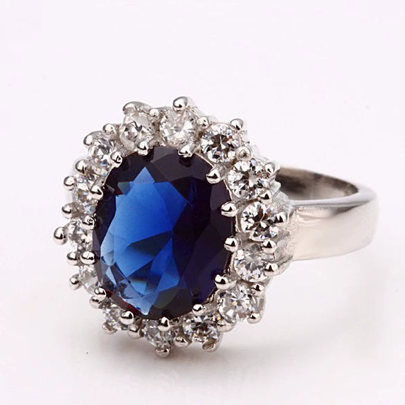 Women's Vintage Light Luxury Copper Geometric Crystal Ring With Sapphire Style Classic Princess Design