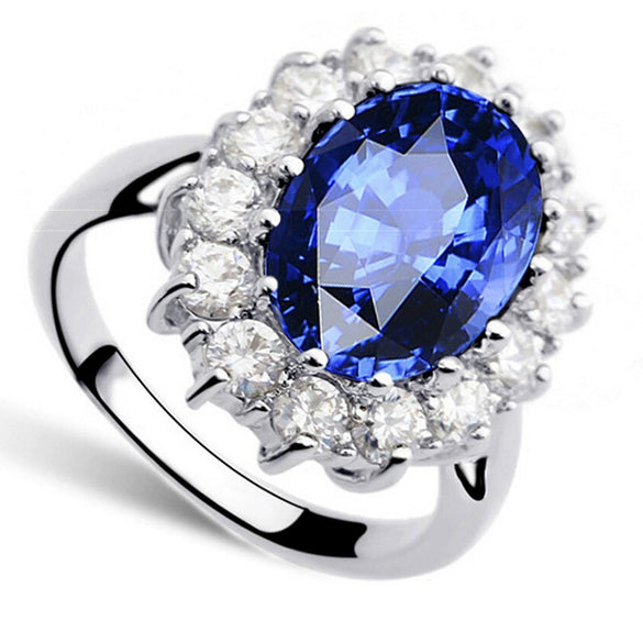 Women's Vintage Light Luxury Copper Geometric Crystal Ring With Sapphire Style Classic Princess Design