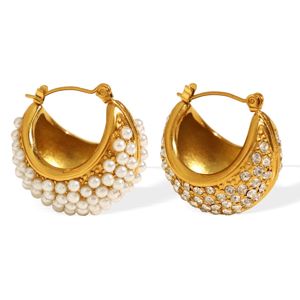 Women's Vintage Little Rice Pearl 316L Stainless Steel Ushape Geometric Electroplating Earrings