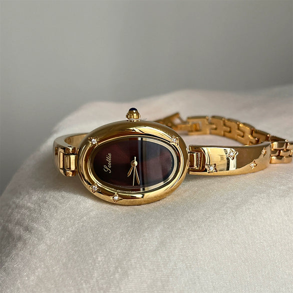 Women's Vintage Medieval Style Ovalshaped Metal Strap Stainless Steel Buckle Watch