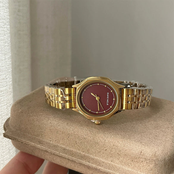 Women's Vintage Medieval Style Round Dial Watch With Flat Top Tapered Crown And Alloy Buckle