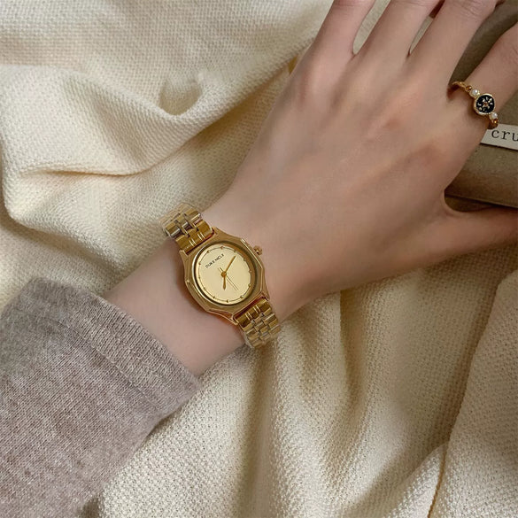 Women's Vintage Medieval Style Round Dial Watch With Flat Top Tapered Crown And Alloy Buckle
