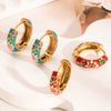 Women's Vintage Oil Drop Flower Stainless Steel Earrings With Vacuum Real Gold Electroplating In Pvd Furnace