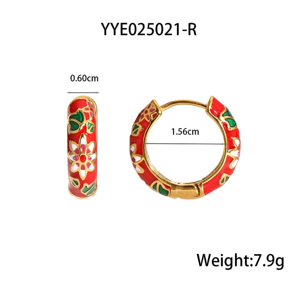 Women's Vintage Oil Drop Flower Stainless Steel Earrings With Vacuum Real Gold Electroplating In Pvd Furnace