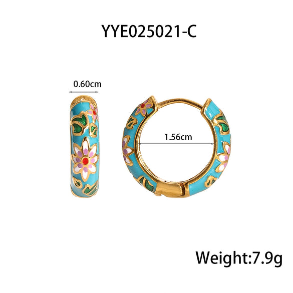Women's Vintage Oil Drop Flower Stainless Steel Earrings With Vacuum Real Gold Electroplating In Pvd Furnace