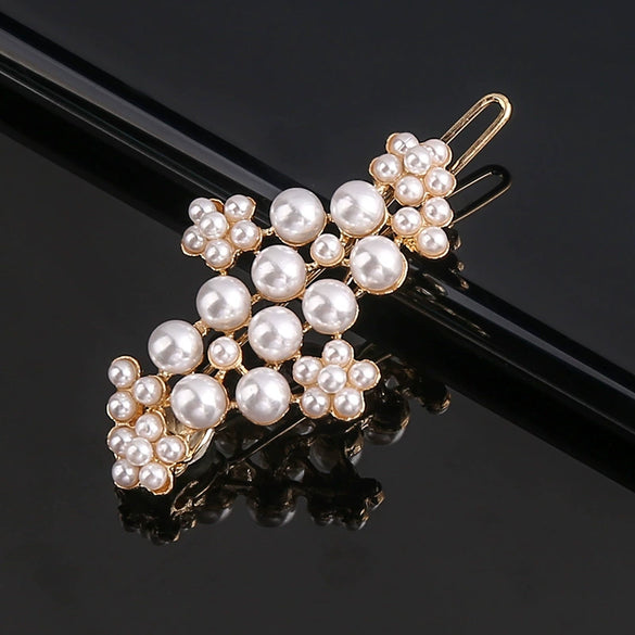 Women's Vintage Pearl Bow Frog Clip Hair Accessory Electroplated Alloy Hairpin For Bangs