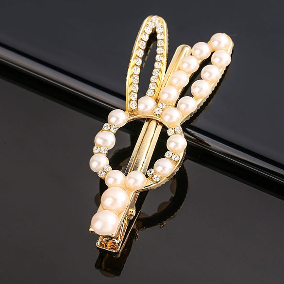 Women's Vintage Pearl Duckbill Hair Clip With Rhinestone Detail Elegant Simple Side Clasp Hair Accessory