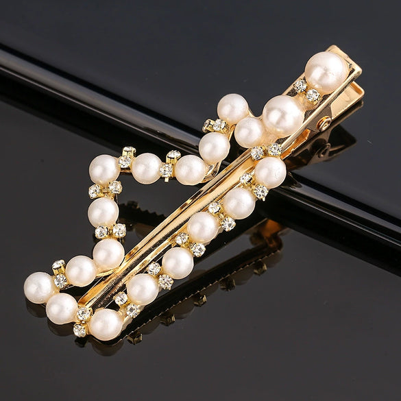 Women's Vintage Pearl Duckbill Hair Clip With Rhinestone Detail Elegant Simple Side Clasp Hair Accessory