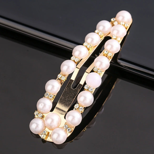 Women's Vintage Pearl Duckbill Hair Clip With Rhinestone Detail Elegant Simple Side Clasp Hair Accessory