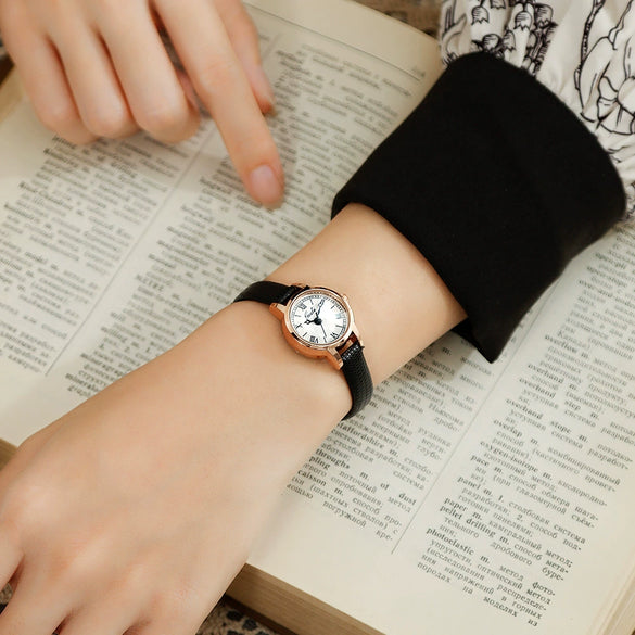 Women's Vintage Roman Belt Watch Alloy Case Rose Gold Clasp Round Dial