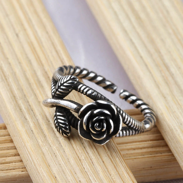 Women's Vintage Rose Flower Twist Adjustable Open Ring Silver Plated Electroplated Copper Floral Ring