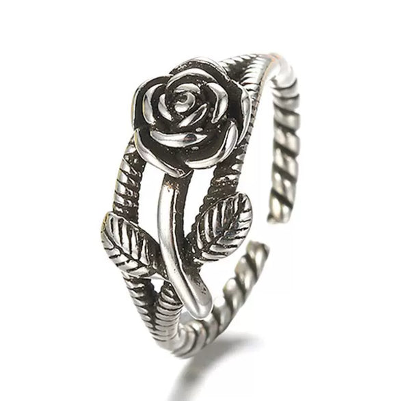 Women's Vintage Rose Flower Twist Adjustable Open Ring Silver Plated Electroplated Copper Floral Ring