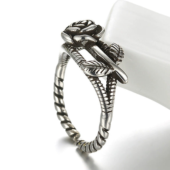 Women's Vintage Rose Flower Twist Adjustable Open Ring Silver Plated Electroplated Copper Floral Ring