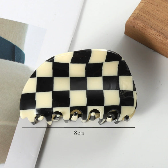 Women's Vintage Semi Round Acrylic Acetate Hair Grab Clip Handmade Ponytail Hair Accessory