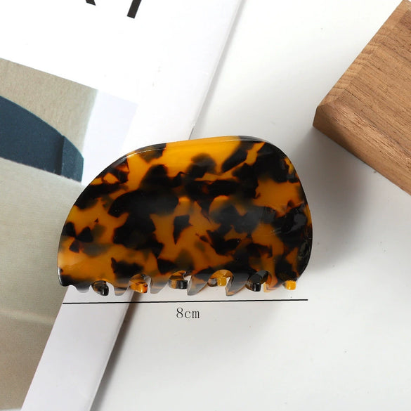 Women's Vintage Semi Round Acrylic Acetate Hair Grab Clip Handmade Ponytail Hair Accessory