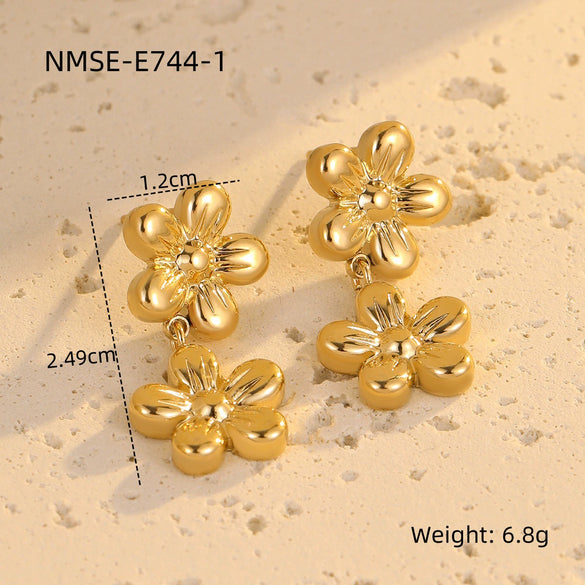 Women's Vintage Simple And Versatile Stainless Steel Flower Tassel Earrings With Electroplating