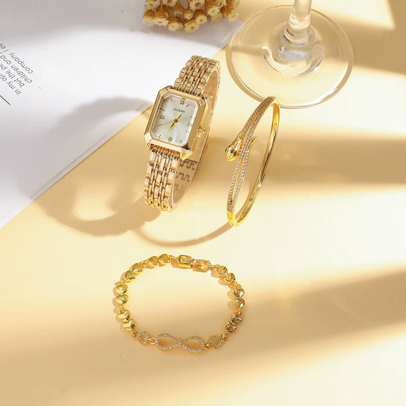 Women's Vintage Square Diamondencrusted Steel Band Quartz Watch With Zinc Alloy Case And Alloy Strap