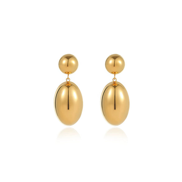 Women's Vintage Stainless Steel And 18K Electroplated Oval Water Drop Shape Earrings