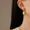 Women's Vintage Stainless Steel And 18K Electroplated Oval Water Drop Shape Earrings