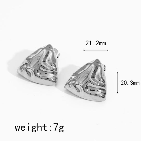 Women's Vintage Stainless Steel Geometric Triangle Hammered Earrings Electroplated With 18K Gold Minimalist Style