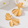 Women's Vintage Textured Ginkgo Leaf Earrings Goldtone Electroplated Iron Alloy Floral Statement Earrings With Stainless Steel Posts