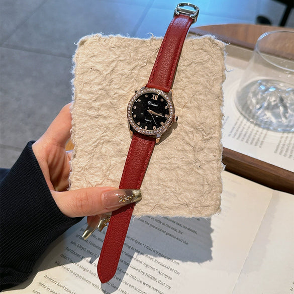 Women's Watch Alloy Case Genuine Leather Strap Round Dial Luxury Leisure Style Diamond Starry Sky Face