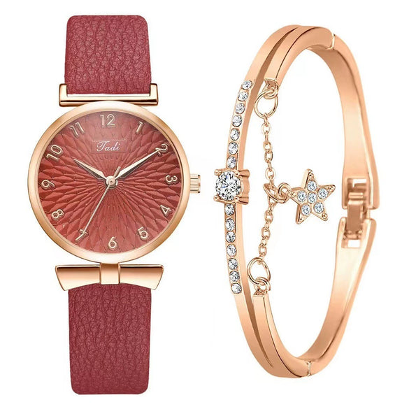 Women's Watch Alloy Case Imitation Leather Strap Round Dial Leisure Style Sunflower Design Quartz