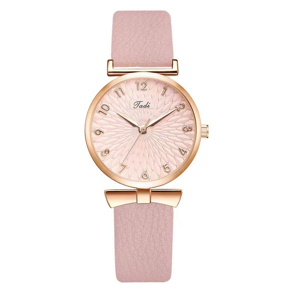 Women's Watch Alloy Case Imitation Leather Strap Round Dial Leisure Style Sunflower Design Quartz
