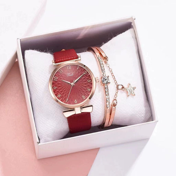 Women's Watch Alloy Case Imitation Leather Strap Round Dial Leisure Style Sunflower Design Quartz