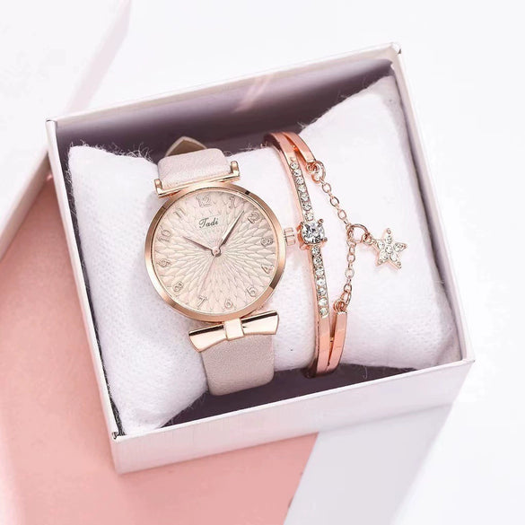 Women's Watch Alloy Case Imitation Leather Strap Round Dial Leisure Style Sunflower Design Quartz
