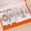 Women's Watch And Jewelry Set Alloy Gold Imitation Leather Round Dial Luxury Style