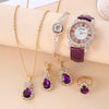 Women's Watch And Jewelry Set Alloy Gold Imitation Leather Round Dial Luxury Style