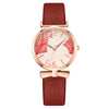 Women's Watch Bow Leaf Print Imitation Leather Belt Metal Case Stainless Steel Clasp Round Dial