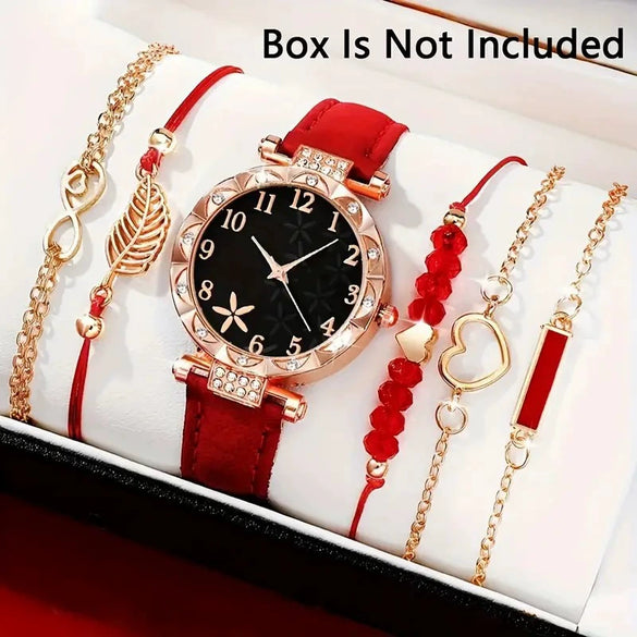 Women's Watch Fashion Allmatch Round Alloy And Pu Watch With Spiral Crown And Concealed Buckle