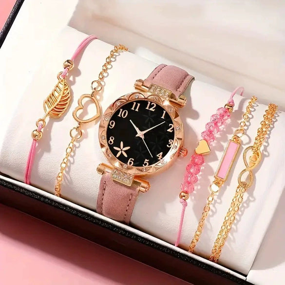Women's Watch Fashion Allmatch Round Alloy And Pu Watch With Spiral Crown And Concealed Buckle