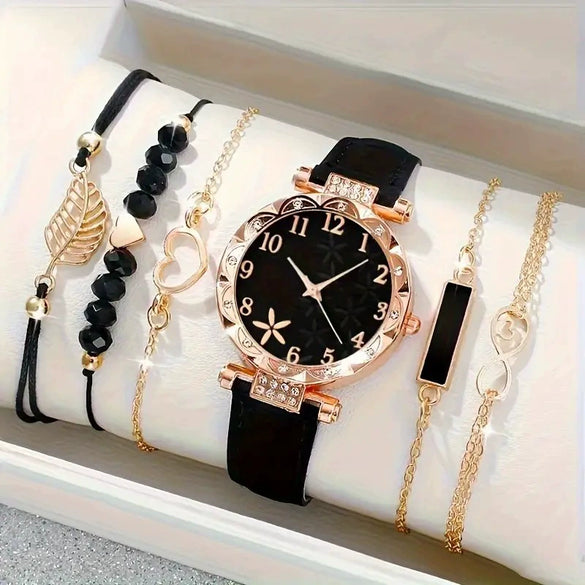 Women's Watch Fashion Allmatch Round Alloy And Pu Watch With Spiral Crown And Concealed Buckle