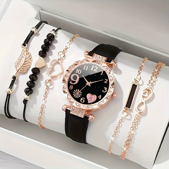 Women's Watch Fashion Allmatch Round Alloy And Pu Watch With Spiral Crown And Concealed Buckle