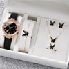 Women's Watch Fivepiece Set Alloy Case Imitation Leather Strap Round Dial Casual Style Rhinestone Love Jewelry Gift Suit
